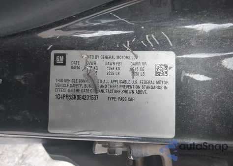 2014 Buick Verano Convenience Group from USA, damaged, VIN 1G4PR5SK0E4201537